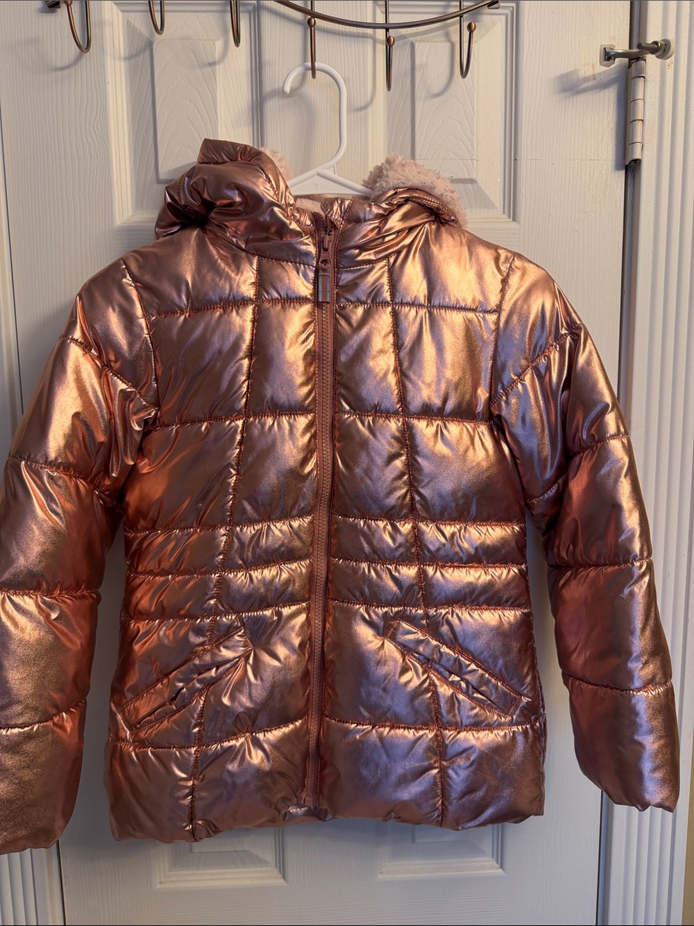 wonder nation Metallic Rose Gold Puffer Coat with Hood